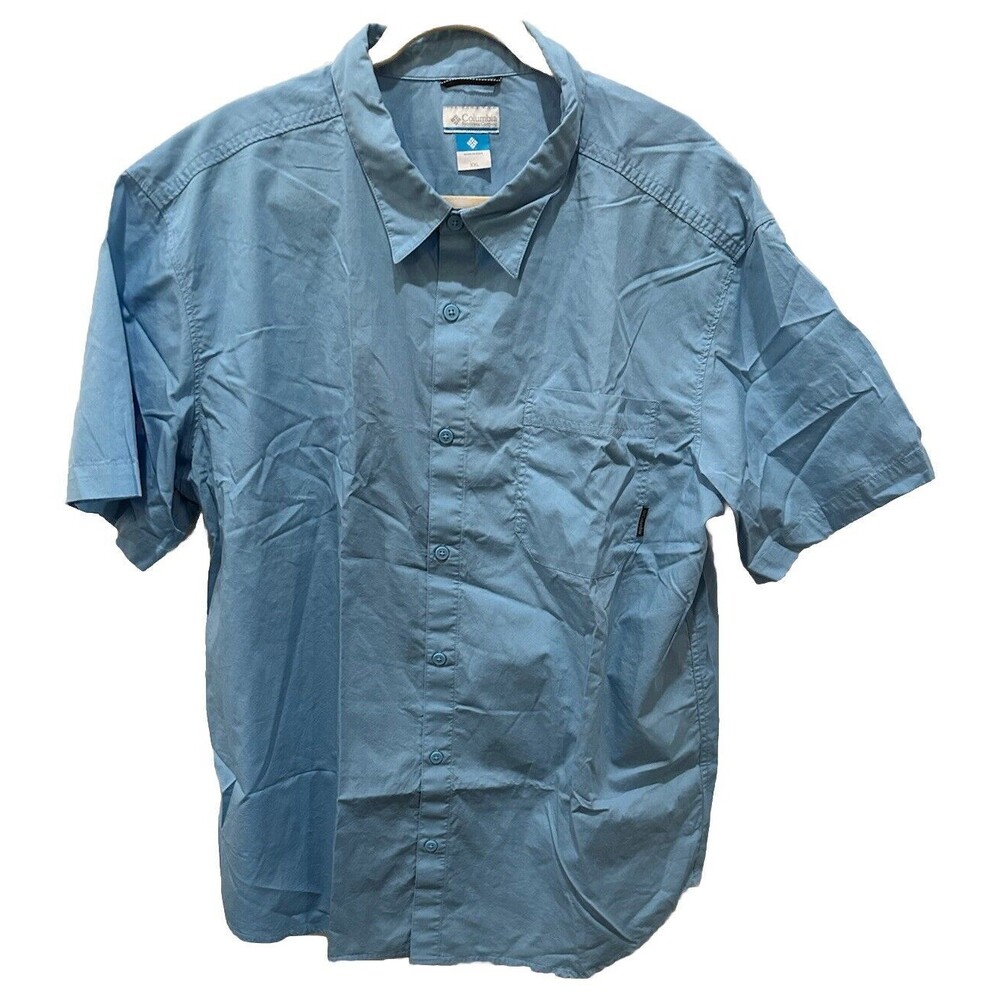 Columbia Mens Short Sleeve Button Down Shirt Blue 2XL 100% Cotton